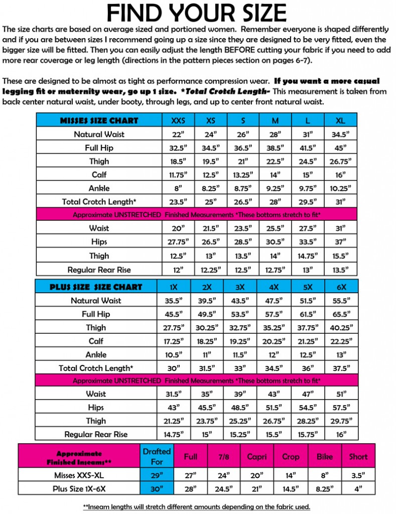 EYMM Get Moving Leggings Size Chart