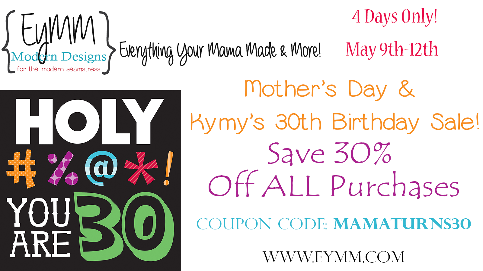 EYMM 30% Off Sale May 9th-12th www.eymm.com #DIY #sewing #sale #patterns